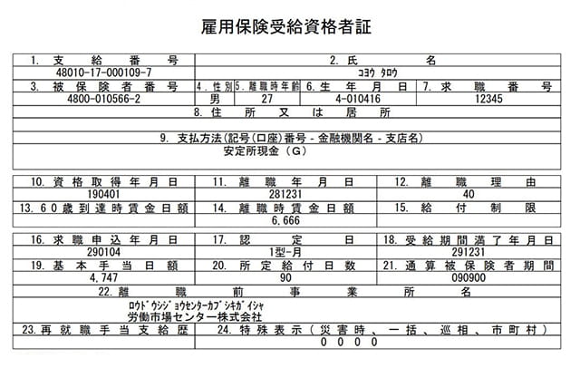 雇用保険受給資格者証